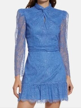 SAYLOR Blue Lace Long-Sleeve Mini Dress